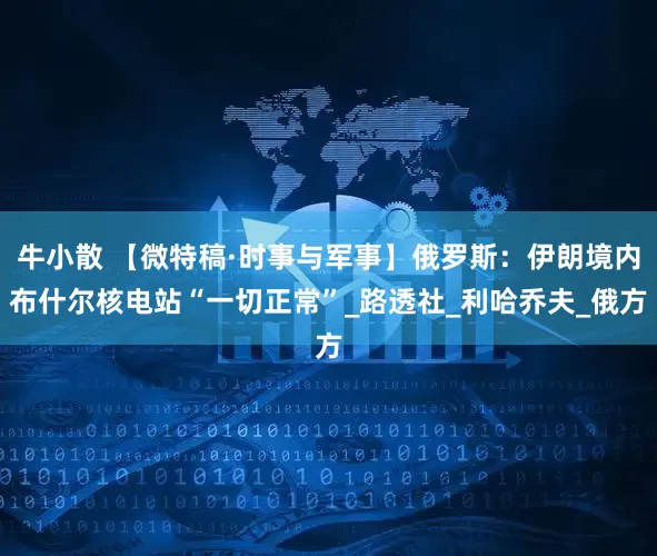 牛小散 【微特稿·时事与军事】俄罗斯：伊朗境内布什尔核电站“一切正常”_路透社_利哈乔夫_俄方